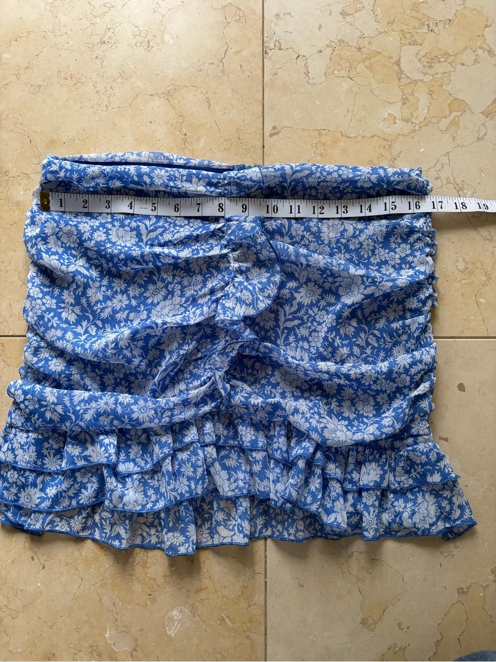 Zara Blue Floral Tiered Ruffle Mini Skirt - Picture 9 of 11